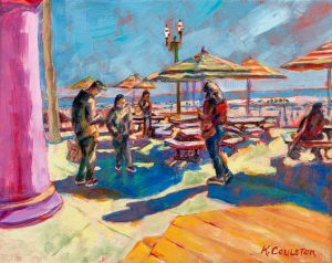 At the Umbrellas Boardwalk Painting